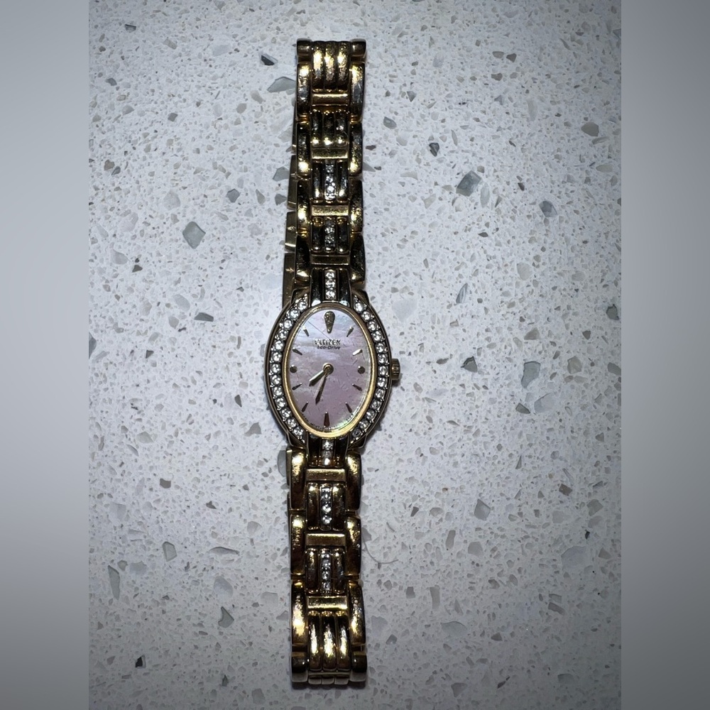 Vintage Citizen Eco Drive Crystal Watch Gold & Silver Tone
